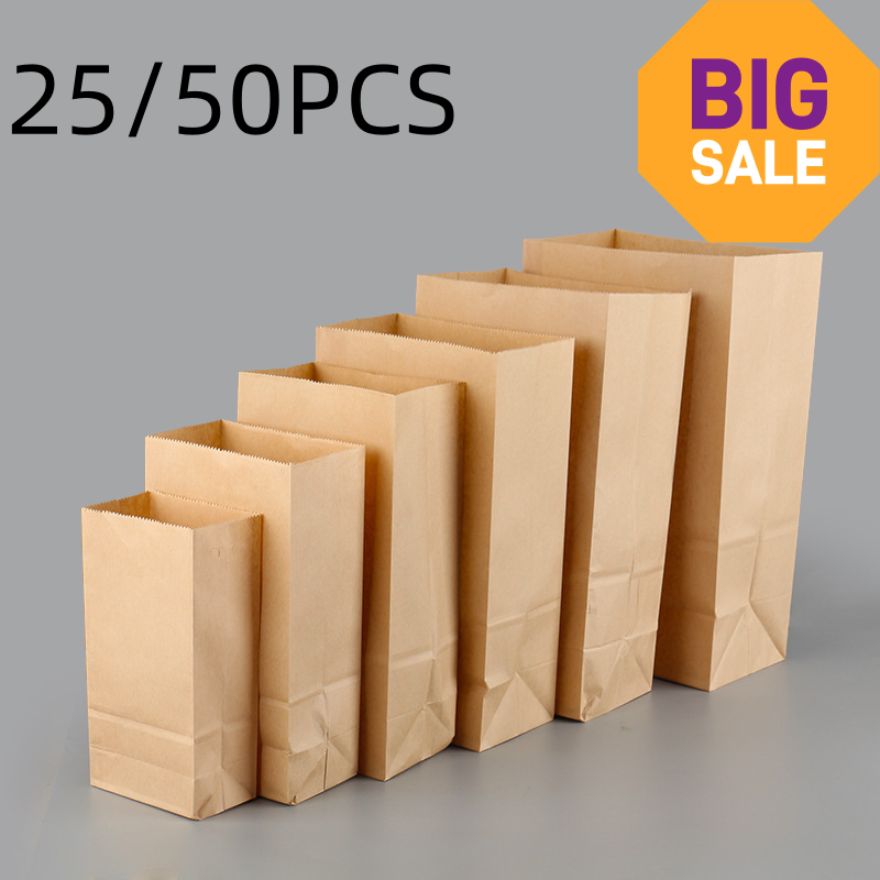 Food Storage Of Plants - 25/50 ชิ้นถุงกระดาษคราฟท์สีน้ำตาลสวยงามรีไซเคิลได้ของขวัญอาหารเบเกอรี่บรรจุภัณฑ์ขนมเก็บขายส่ง