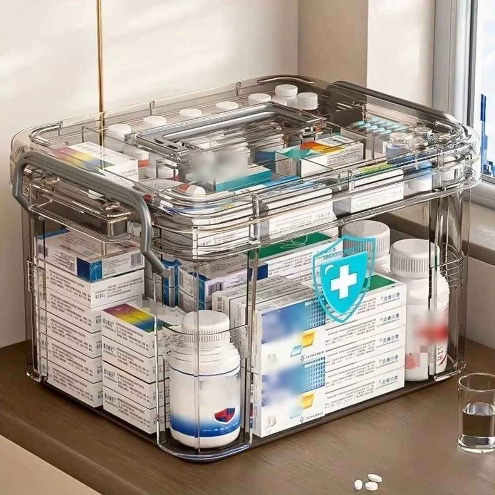 Food Storage Emergency - กล่องเก็บยาแบบพกพา 2 ชั้นพร้อมที่จับ กล่องพลาสติกฉุกเฉิน กล่องยาแบบกันความชื้น กล่องยาในครัวเรือน