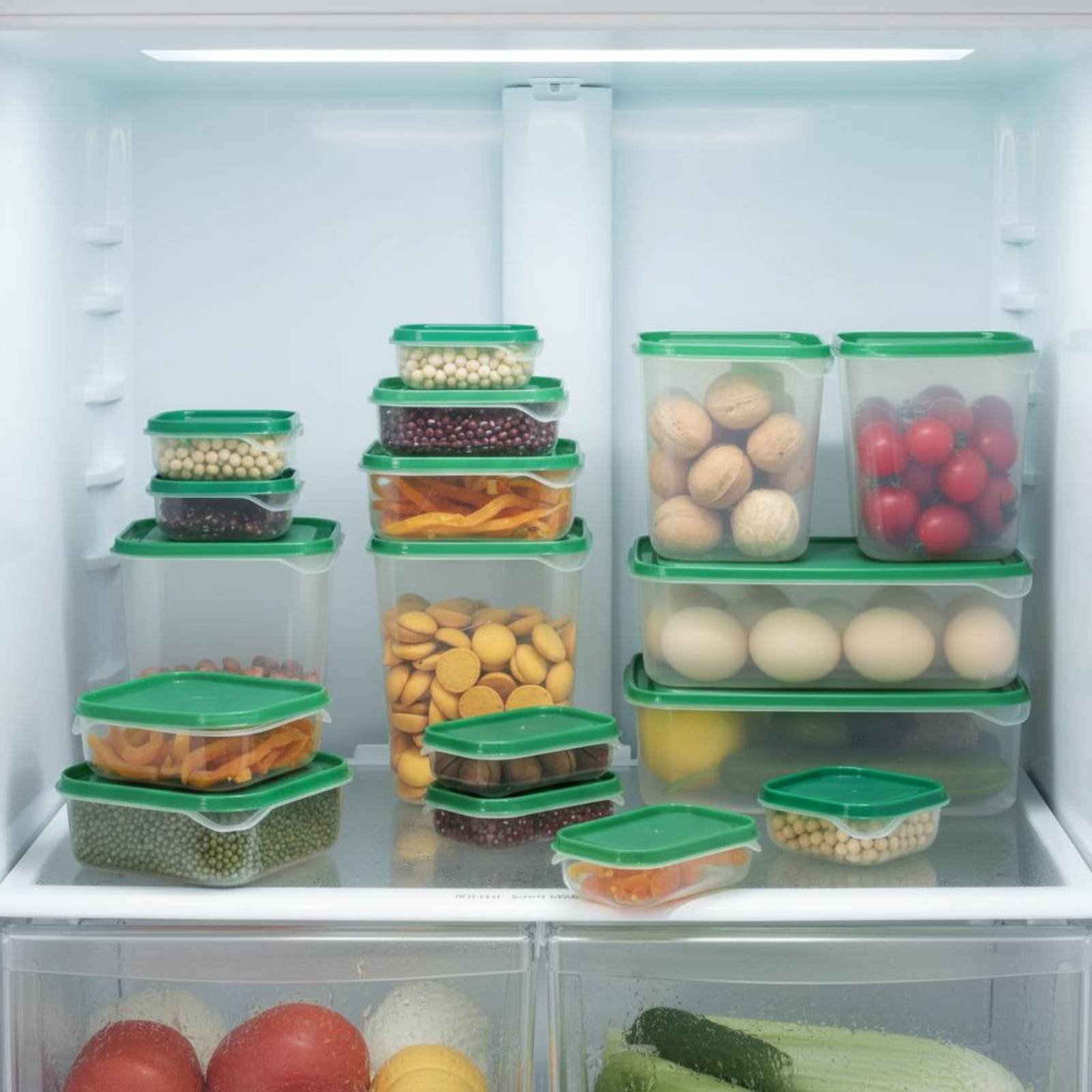 Food Storage Plastic Container - ชุดกล่องเก็บอาหารในตู้เย็น 17 ชิ้น กล่องพลาสติกกันรั่วซึมพร้อมฝาปิด ชุดกล่องถนอมอาหารสุญญากาศ ใช้ซ้ำได้สำหรับตู้เย็น