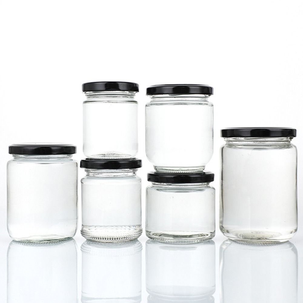 Food Storage Glass Round - โหลแก้วฝาปิดสุญญากาศสีดำ1ชิ้นโถแก้วกลมสำหรับห้องครัวโถเก็บอาหาร100มล. 150มล. 195มล. 240มล.