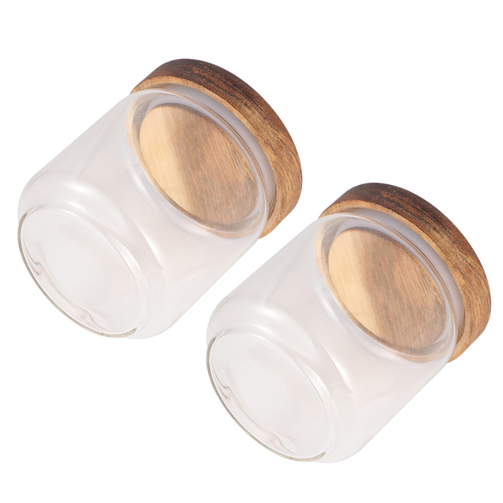 Food Storage Jars With Wooden Lids - 2 ชิ้นแก้วโบโรซิลิเกตสูง กระปุกเก็บอาหารพร้อมฝาไม้ ป้องกันแมลง ปิดผนึก ภาชนะใส่ขนม