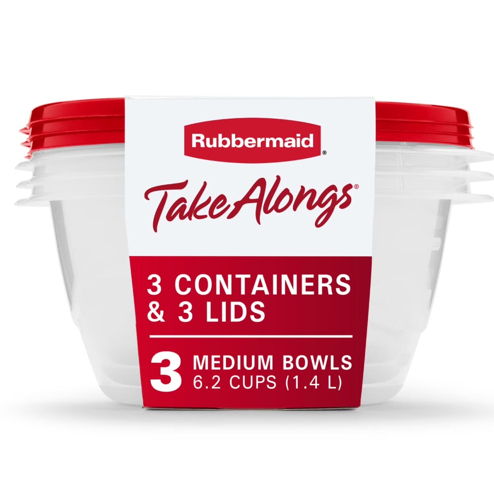 Food Storage Plastic Container - ภาชนะเก็บอาหารทรงกลมขนาดใหญ่พร้อมฝาปิด ชุด 3 ชิ้น ความจุ 6.2