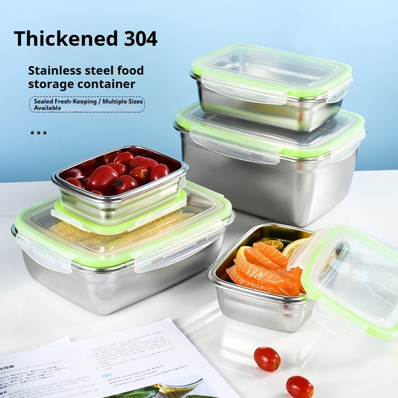 Food Storage Boxes With Lids - ชุดกล่องอาหารกลางวันสแตนเลส 304 พร้อมฝาปิดซิลิโคนโปร่งใสภาชนะเก็บอาหารแบบวางซ้อนกันได้สำหรับห้องครัวโรงเรียนสำนักงาน