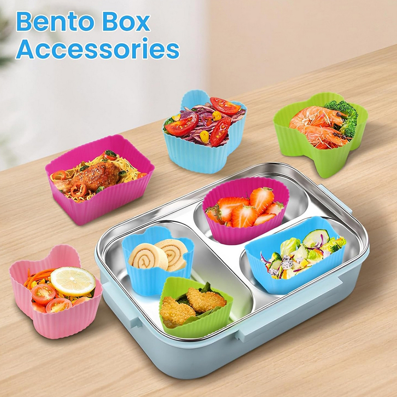 Food Storage Unit - แผ่นกั้นกล่องอาหารกลางวันซิลิโคน 8 ชิ้น สำหรับเด็ก กล่องแบ่งอาหารสำหรับเด็กนักเรียน กล่องเบนโตะ