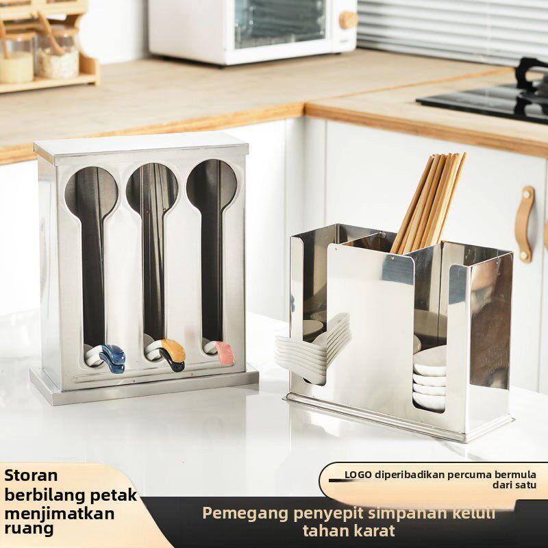 Food Storage Utensils - กล่องเก็บตะเกียบและช้อนสแตนเลสเกรดอาหารสำหรับร้านอาหาร โรงแรม รูปทรงสี่เหลี่ยม พร้อมฝาปิด