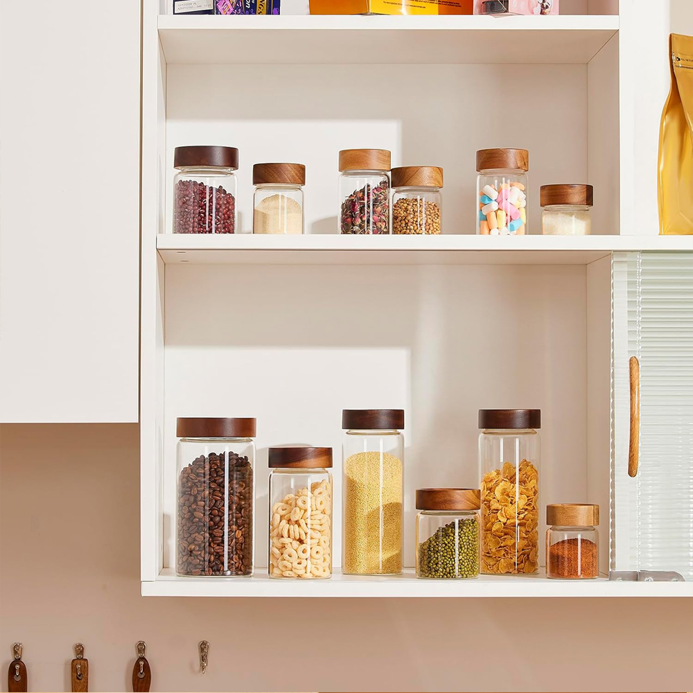 ขวดแก้วเก็บอาหารพร้อมฝาปิดเกลี - Food Storage Jars With Wooden Lids บทวิจารณ์และราคา