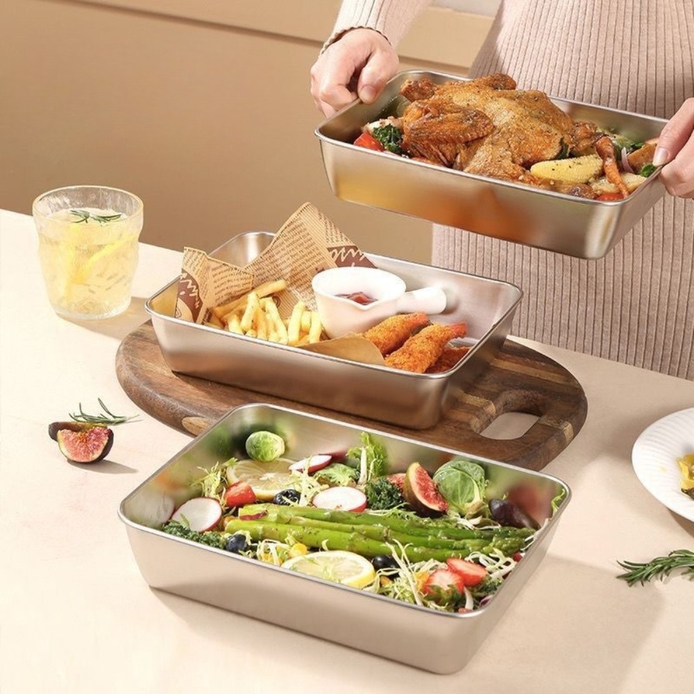 ถาดเสิร์ฟสแตนเลสเกรดอาหารพร้อม - Food Storage Boxes With Lids บทวิจารณ์และราคา